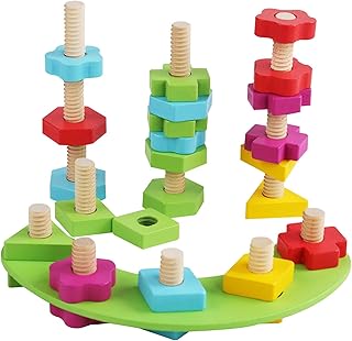 Porcas e parafusos de madeira – Ferramentas de construção de brinquedos, kit de construção sensorial de blocos de construção com cores ricas, ferramentas de construção de brinquedos para crianças e sala de aula Pochy