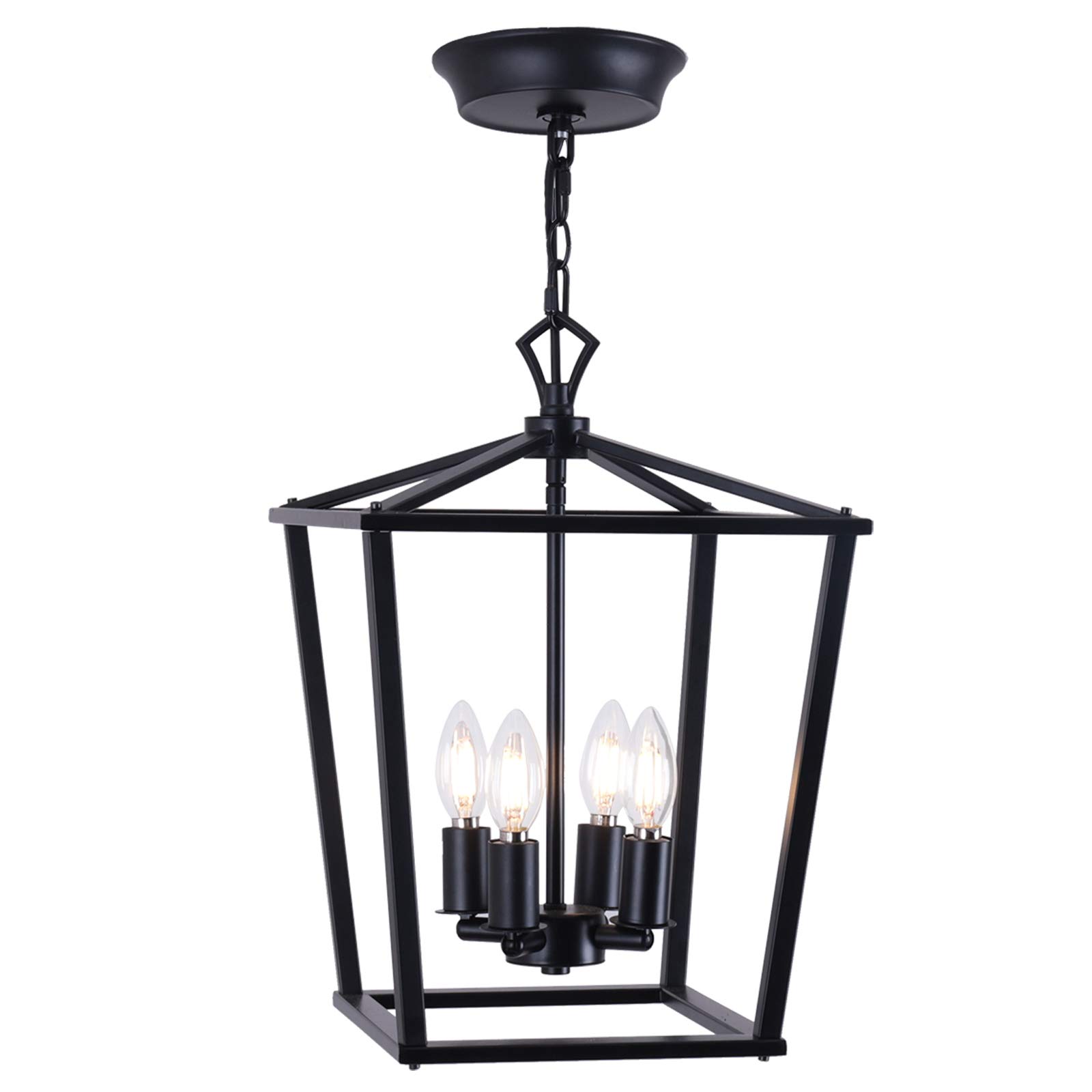 Luenfat Farmhouse Chandelier, Lantern Pendant Light, Industry Foyer Ceiling Lighting Fixture,12inch,Black, Vintage Openwork Cage Hanging Light for Kitchen Island Dining Room,Stairwell Shop