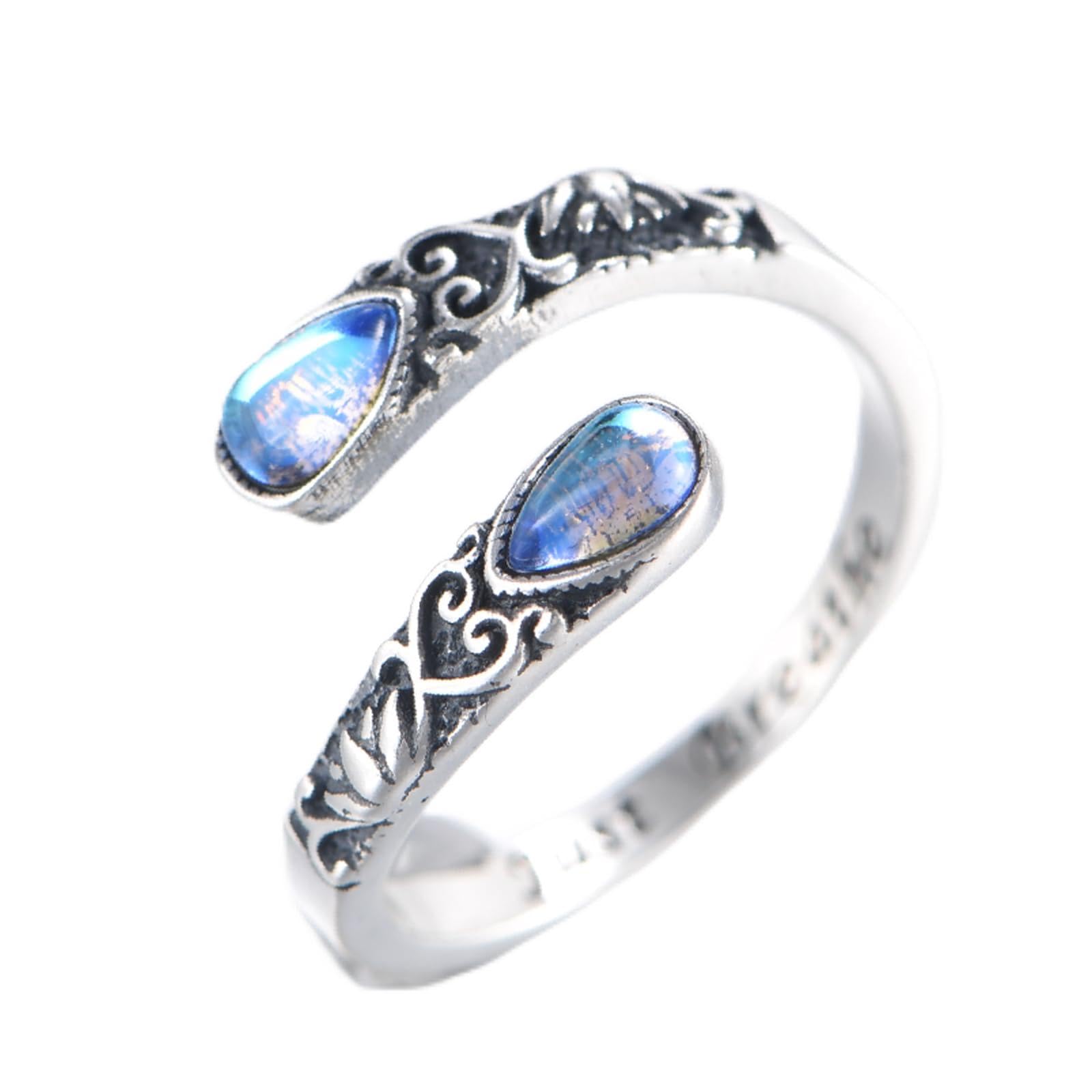 POPLYKE 925 Sterling Silber Just Breathe Lotus Ring Mondstein Daumenlöffel Ringe Damen Lotus Blume Schmuck Geschenke Band Wide