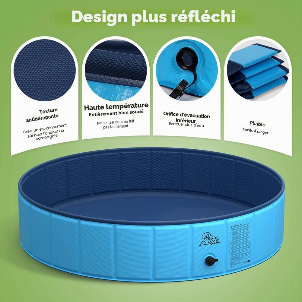 KYG Piscine pour Chien, 140 x 30 cm, pour Chiens de Taille Moyenne et Grande, Pliable, antidérapante, en PVC Solide, Facile à Vider, Piscine de Natation Portable pour Animaux