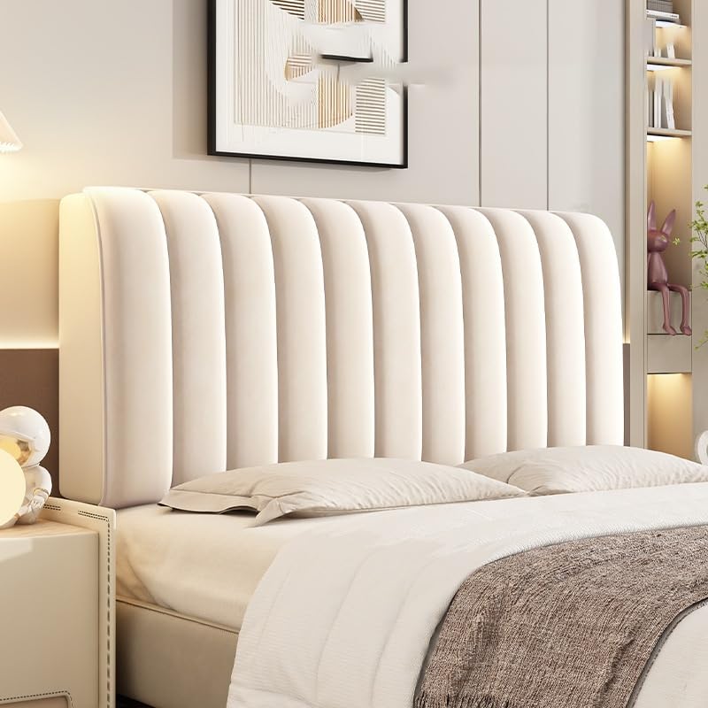 XIFUHUI Velvet Headboard Cover All-inclusive Stretch Headboard Slipcover Universal Thicken Solid Color Quilted For Single/double/king Size Bed Bedroom Décor(Beige,210ccm)