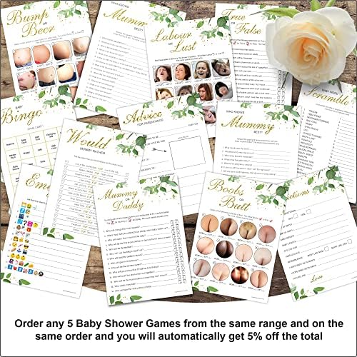 Olivia Samuel 16 Player Bingo Baby Shower Game - Botanicals Design (16 Guest Cards + 4 Sheets of Calling Cards for The Host)