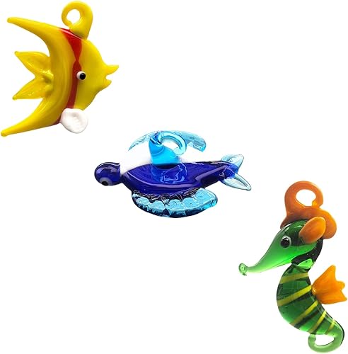 Figuras de peces de vidrio soplado a mano con flotadores, juego de 3 pequeños animales marinos tropicales decorativos (B)