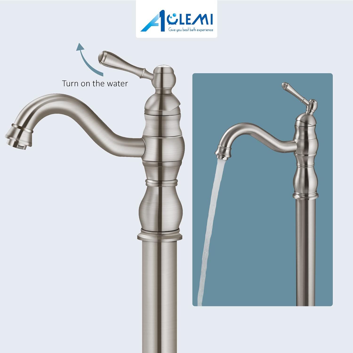 Super Brands Aolemi Brushed Nickel Freestanding Bathtub Faucet Swivel Spout Vintage Single Handle Floor Mount Tub Filler Bathtub Mixer Tap