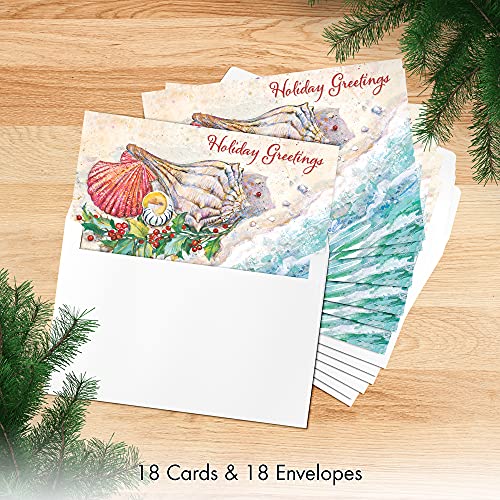 Red Farm Studios Designer Greetings Boxed Christmas Cards, Seashells And Holly On Beach (Box Of 18 Nautical/Coastal Holiday Cards With White Envelopes), (125-00809-000) #TOP3