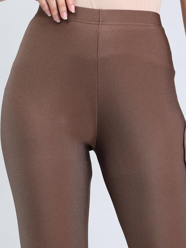 Image of GO COLORS Soft Nylon Stretch Shimmer Ankle Length Leggings for Women | Smooth & Shiny, Mid Rise