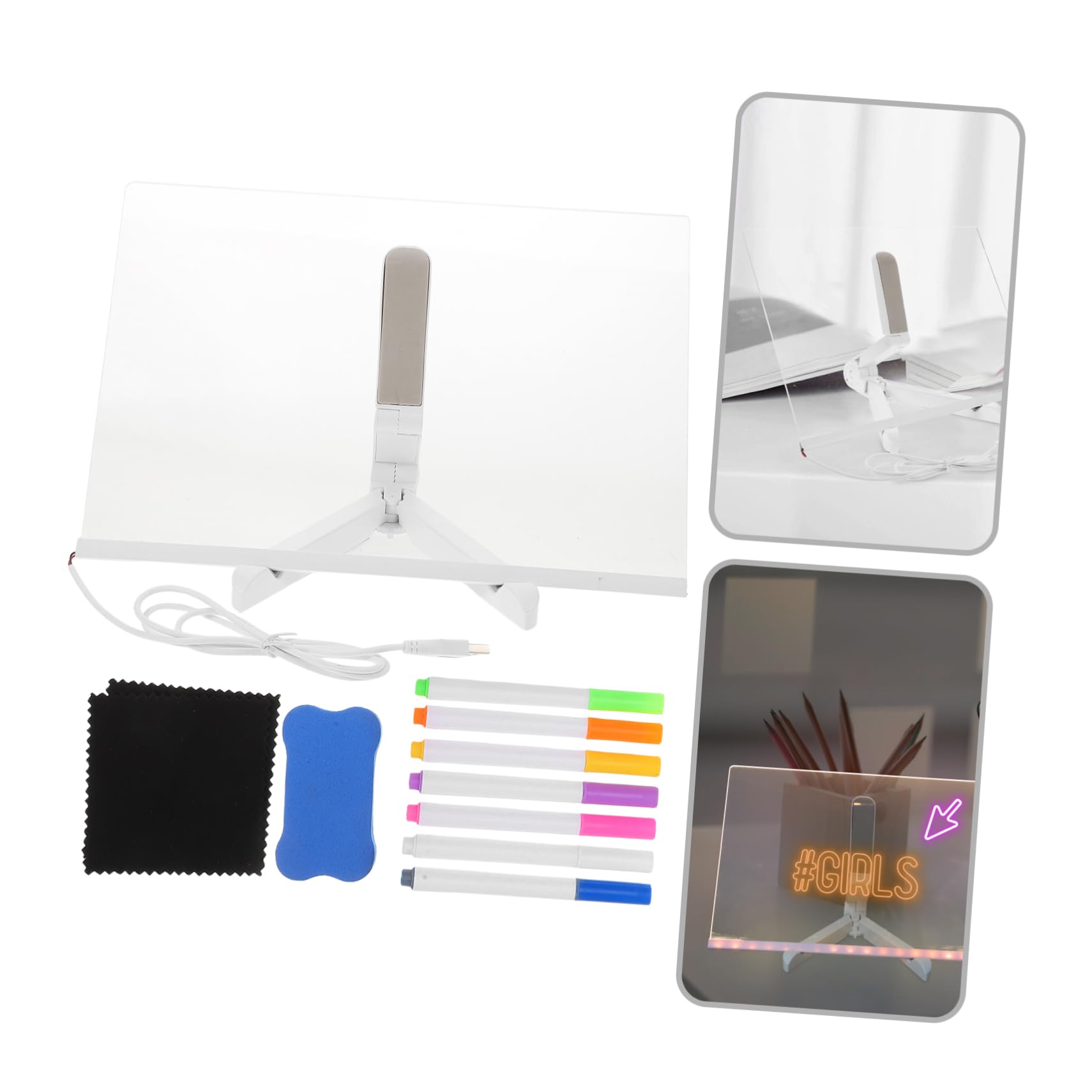 Zerodeko Set Di Lavagne Cancellabili A Secco Con Luce Led Lavagna Per Appunti in Acrilico Supporto Per Lavagna Da Disegno Per Ragazzi E Ragazze Kit Da 7 Penne