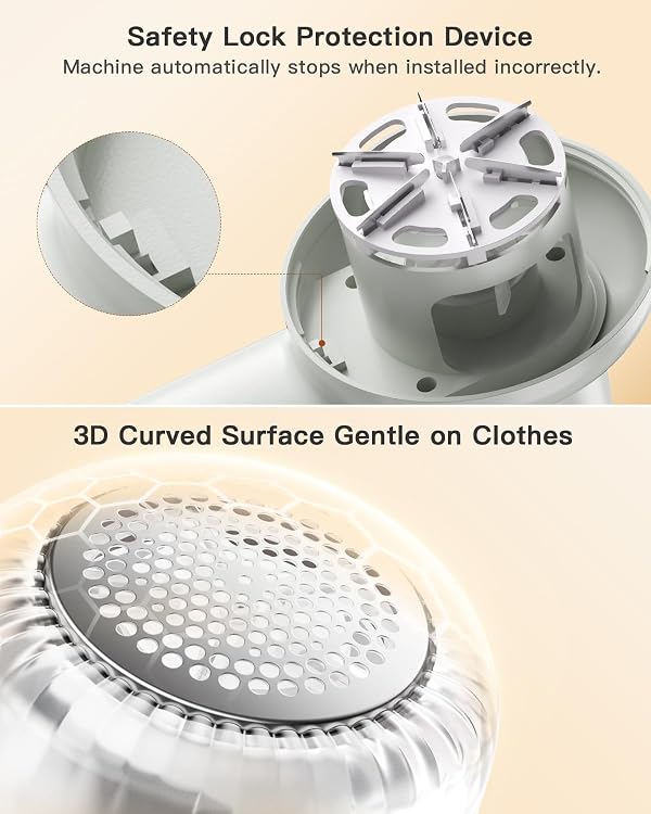 coldSky Rechargeable Fabric Shaver, Lint Shaver with Digital Display, Sweater Shaver with 6-Leaf Blades and Safety Lock, 3-Speeds Defuzzer Remove Fuzz, Pills from Clothes, Furniture, Sofa, Light Grey by coldSky - Image 5
