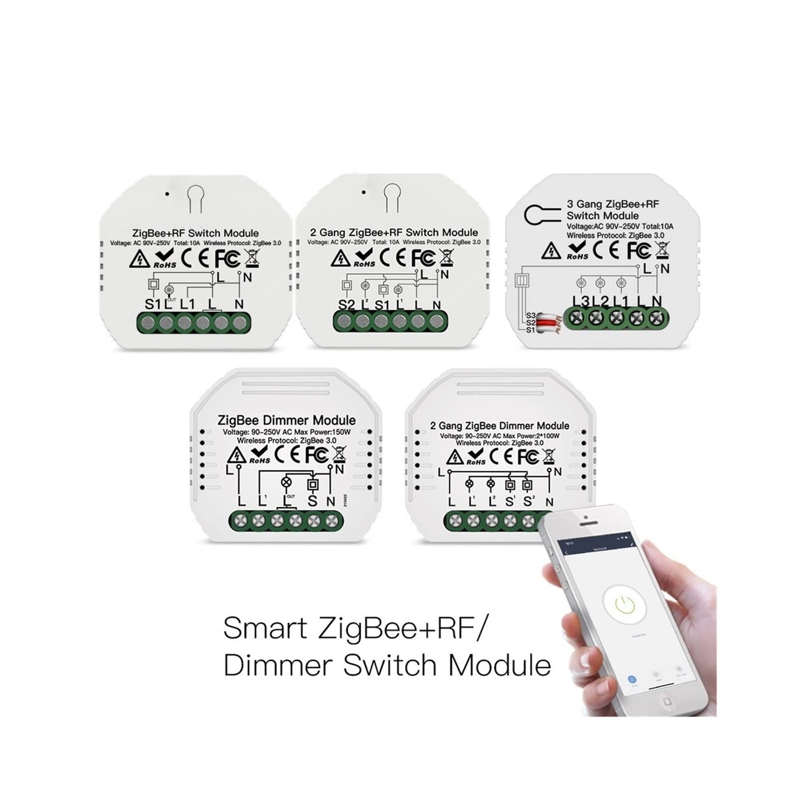 Interruptor inteligente, Módulo de relé de interruptor de luz inteligente 1/2/3 Gang Smart Life/Tuya Control, con Alexa Home(2 Gang Switch)