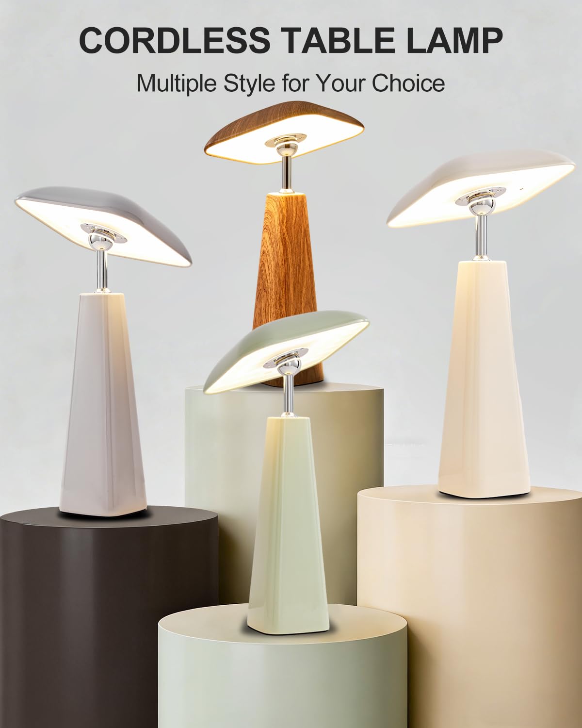 HARPER LIVING Lampada da tavolo ricaricabile, a forma di fungo, con funzione magnetica, dimmerabile, portatile, a batteria, per camera da letto, soggiorno, casa, ufficio, camera dei bambini (grigio