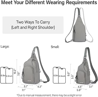 Hanke Crossbody Sling Bag for Women Men, Small & Large Casual Cross Body Sling Bags, Chest Bag for Outdoor Hiking Travel