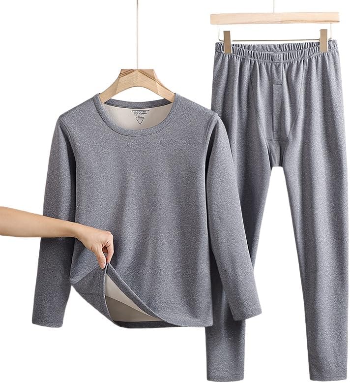2Pcs Set Round Neck Thickened Solid Long Johns Pajama Warm Winter Clothes Inner Wear Thermal Pants