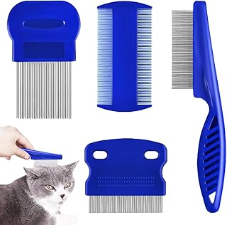 4 Stück Katze Hund Flohkamm, Läusekamm, Flohkamm zum Entfernen Flöhe, Metall Zähne Läusekamm, Floh Tränenfleckentferner Kamm, Haustier Kamm Edelstahl Läusekamm product image