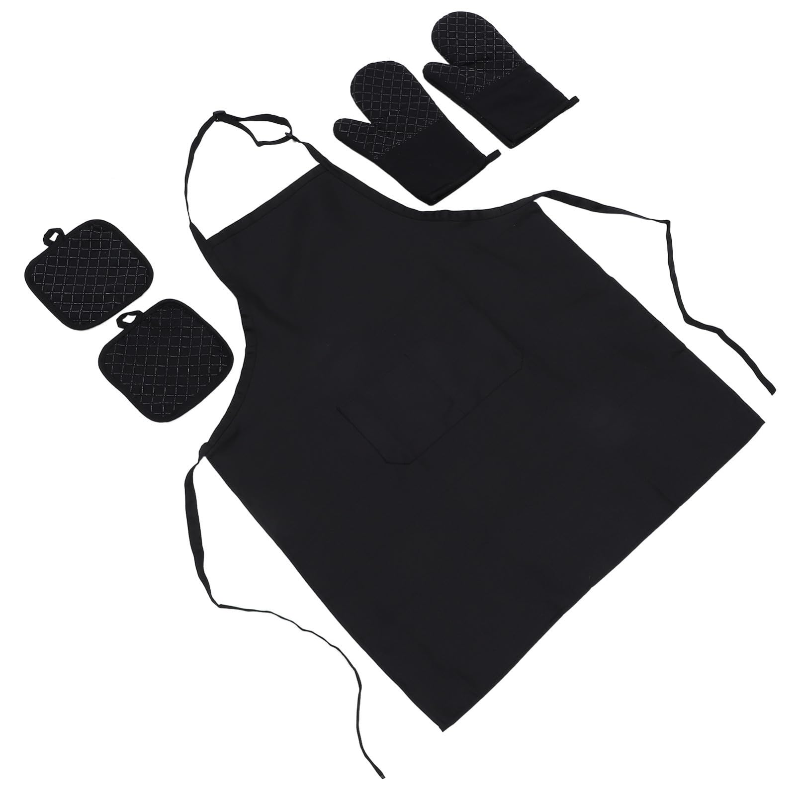Set da Cucina Presine Antiscivolo 5 Pezzi in Cotone e Silicone Grembiule Regolabile, Guanti da Forno Resistenti al Calore per Cucinare e Cuocere al Forno