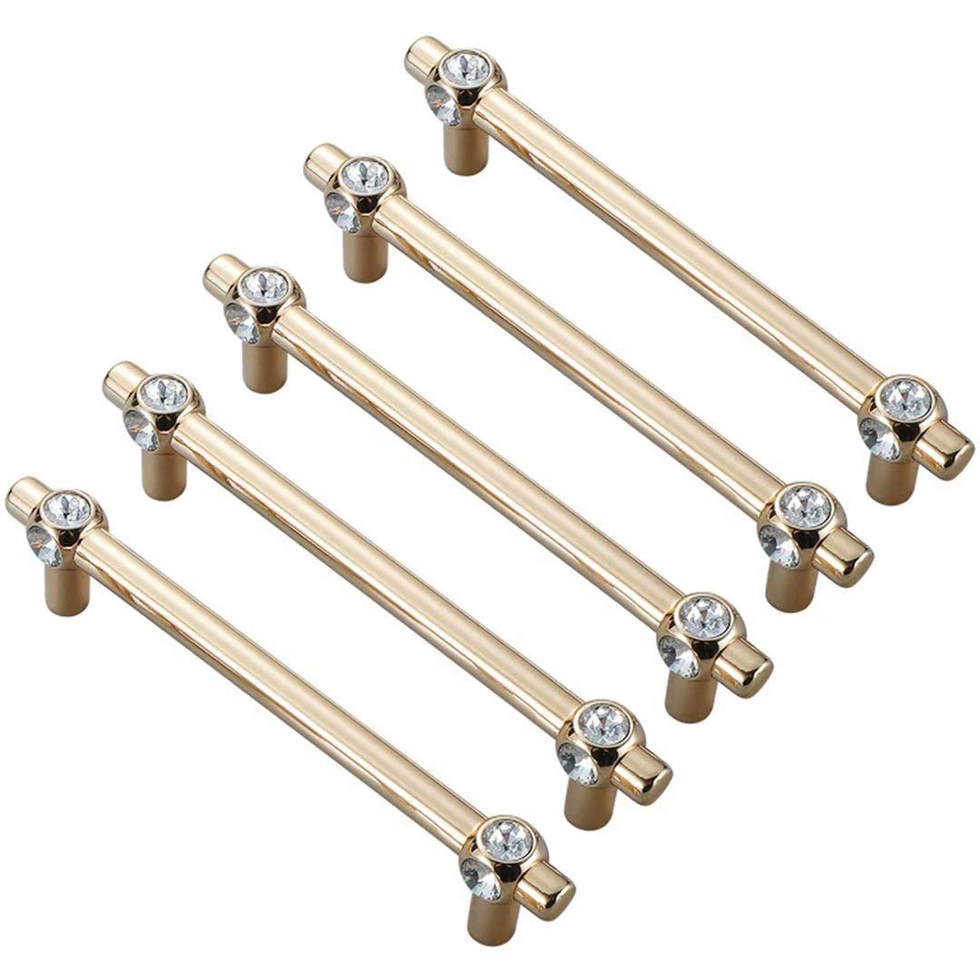 SBZIOJHDR Door Handle, 5 pcs Handle for Wardrobe Drawer Cupboard, Golden Cabinet Door Knobs Furniture Knob(Hole Distance 128mm)