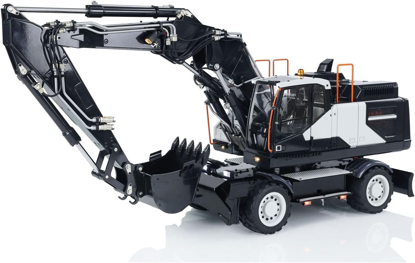 MTM EC380 1/14 RC Hydraulic Excavator Model RC 3-Arm Wheeled Digger Model Hydraulic Grab Bucket Ripper Sounds PL18EV Radio Controller White