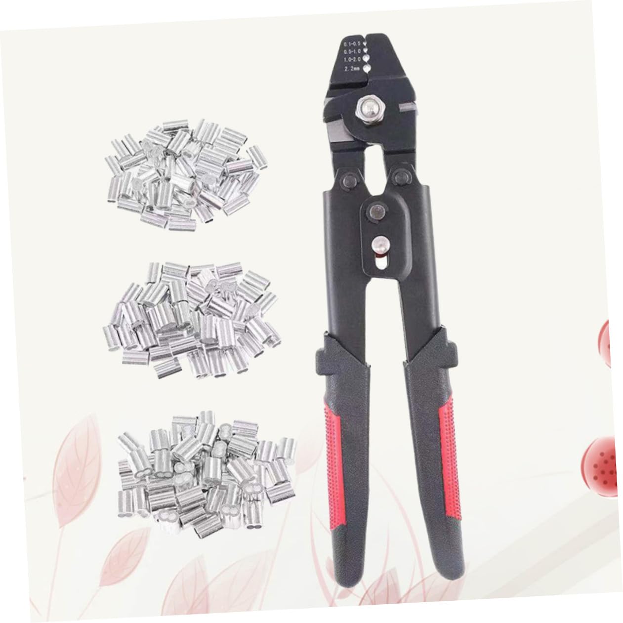 NUOBESTY Pinza Crimpatrice per Cavi e Corde con Manico Antiscivolo, Acciaio al Carbonio e Alluminio, 4 Posizioni di Crimpatura, Kit con 180 Manicotti in Alluminio per Pesca e Lavori