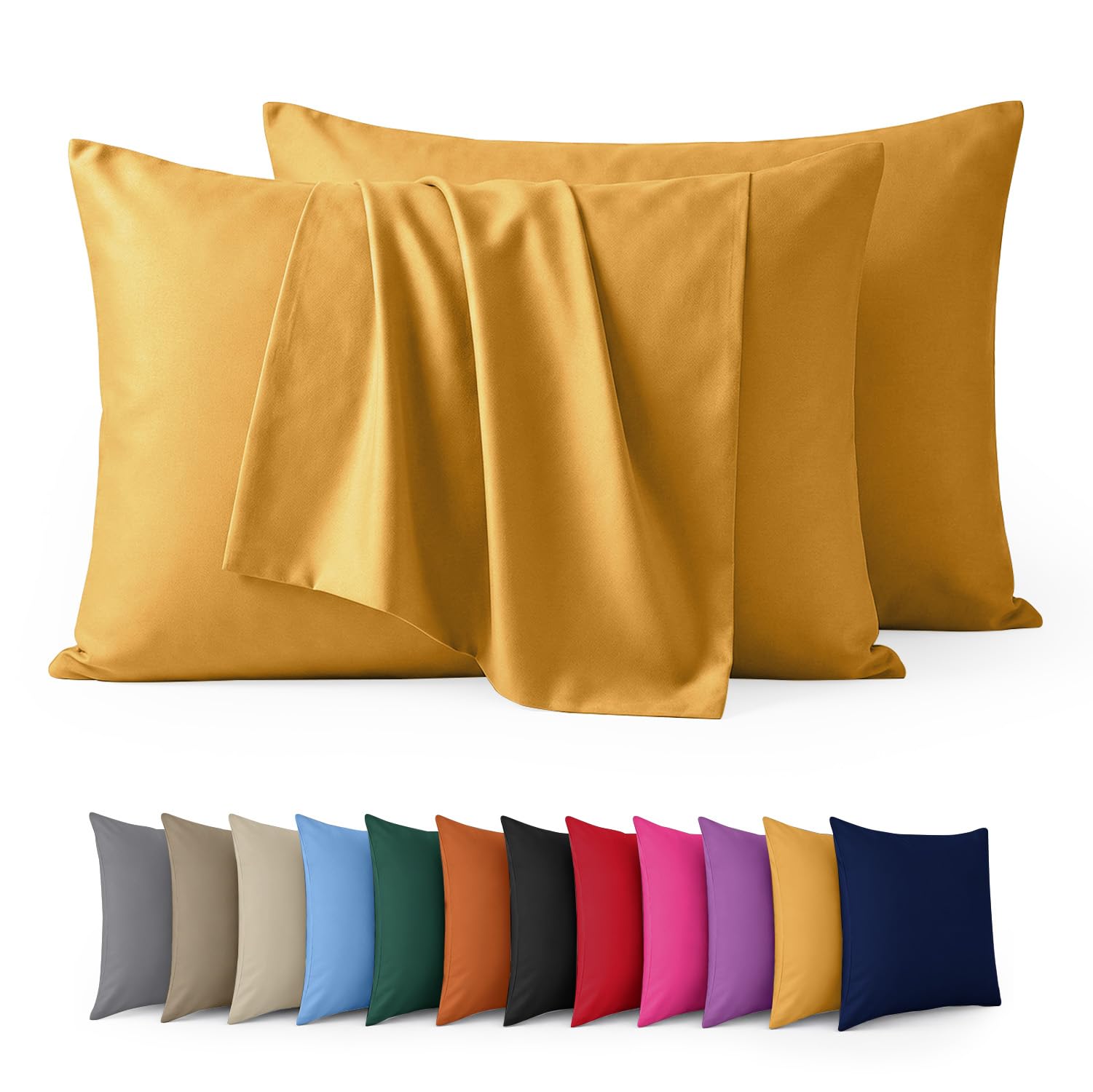 Aspire Homeware Ochre Pillow Cases 2 Pack – 100% Brushed Microfiber Pillowcases Super Soft Envelope Closure Pillow Cover (50X75cm)