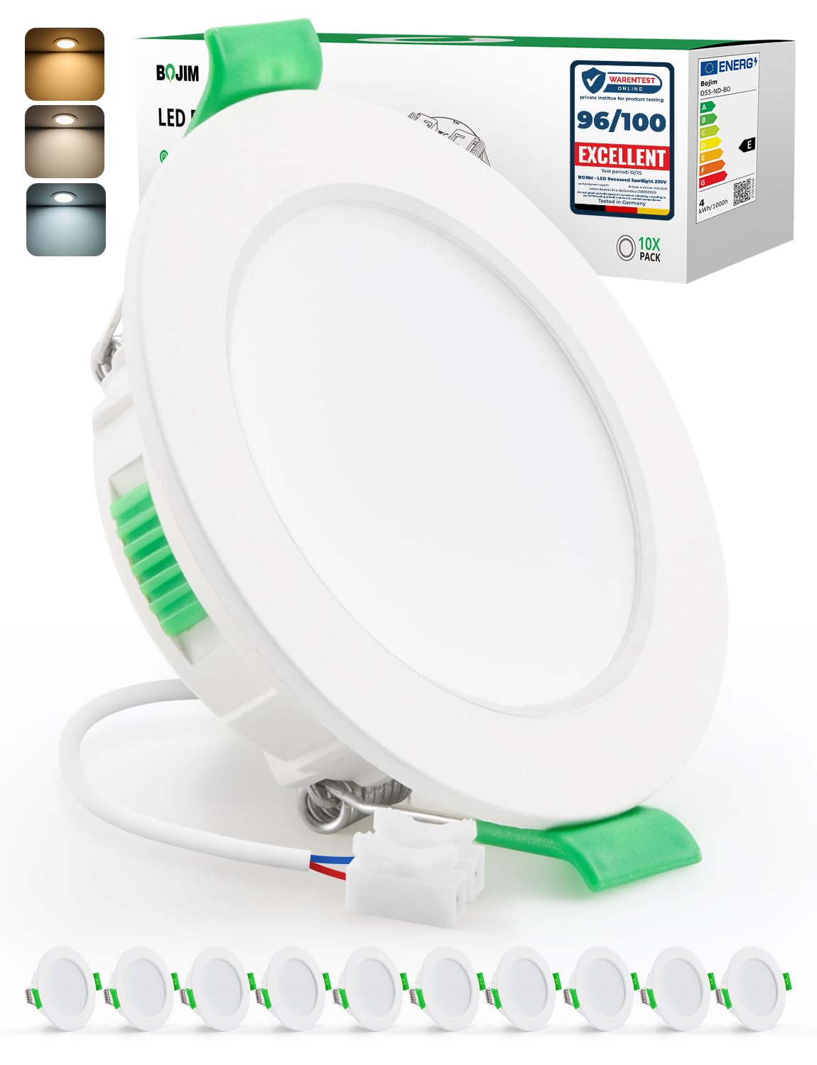 Bojim Focos LED Interior Techo Empotrable 4W, Downlight LED Techo Empotrable 220V-230V, Corte 55mm - 68mm IP44, Ojos de Buey para Cocina Baño Habitación, Luz Cálida Neutra Fría, 10 Pack
