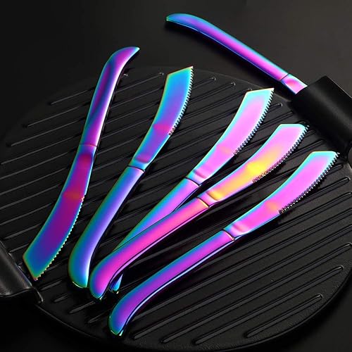 Miniatura 45 de Juego de cuchillos para carne, cuchillos de cocina de acero inoxidable dentado de alta calidad, juego de 6, aptos para lavavajillas (dorado)