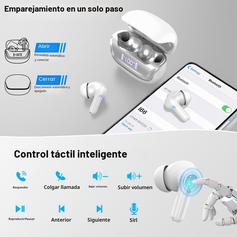 Auriculares Inalambricos Bluetooth, In-Ear Auriculares Bluetooth 5.4 con 4 ENC Cancelacion Ruido HD Mic, 45H Estéreo HiFi Cascos Inalambricos Running IP7 Impermeable/Pantalla LED/Carga Rápida Tipo-C
