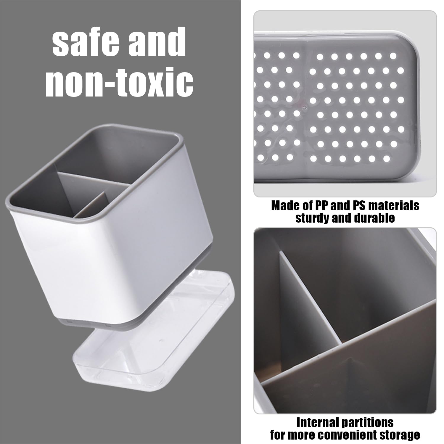 SLEEKEE 1 boîte de rangement pour évier en plastique, étagère de rangement pour évier avec bac de drainage, organisateur ordonné, convient pour la cuisine, la salle de bain