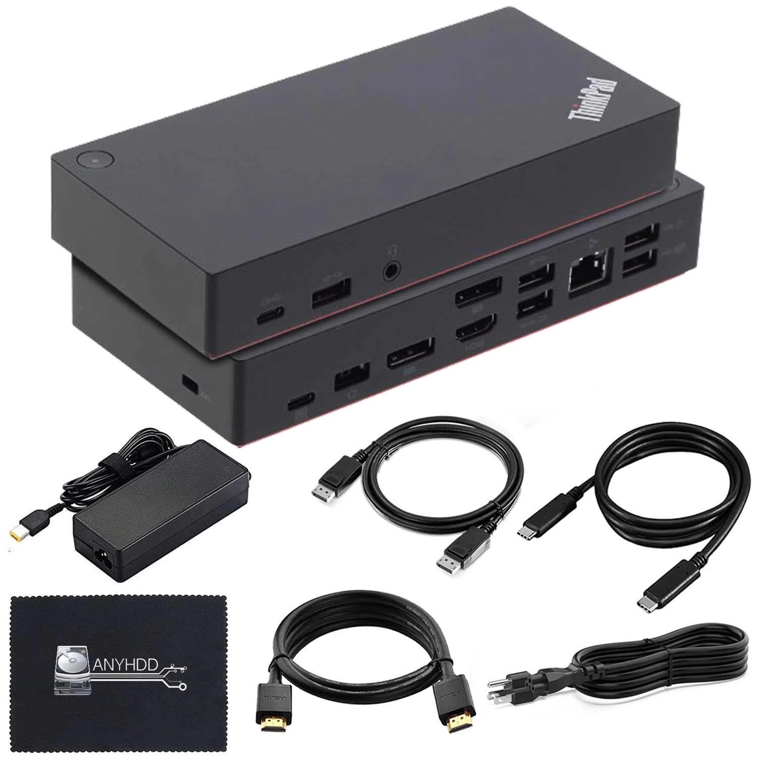 40AS0090US Gen 2 Lenovo Universal Docking Station Bundle Lenovo Docking Station for Laptop with 90W AC Power Adapter + HDMI Cable + USB Type-C Cable + DisplayPort Cable + Microfiber Cloth