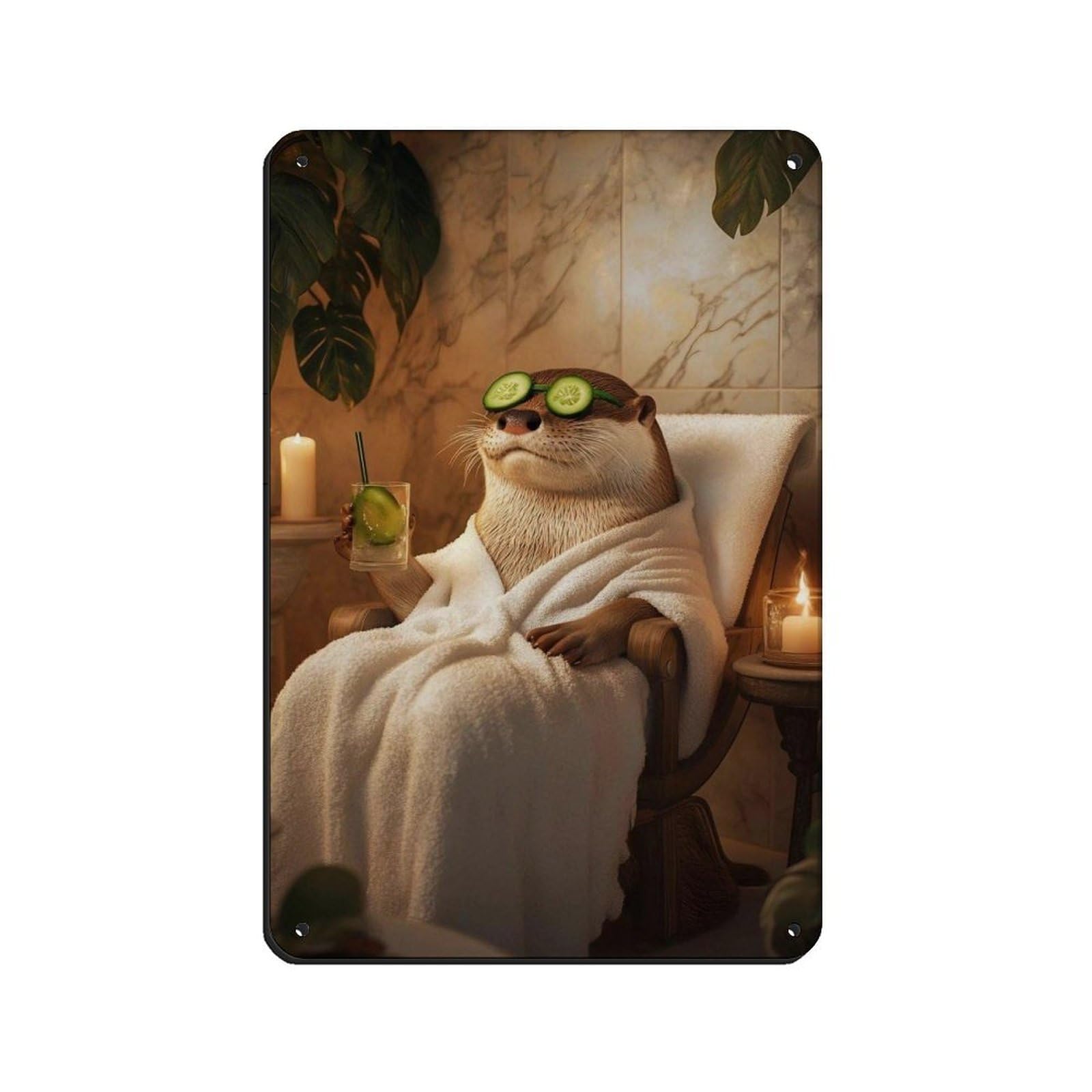 Lxwnze 20L X 30W Cm Otter Spa Day, Relaxing Otter Decor Retro Poster Metal Tin Sign Chic Art Retro Iron Painting Bar People Cave Cafe Family Garage Poster Wall Decoration 8X12inch(20X30cm)