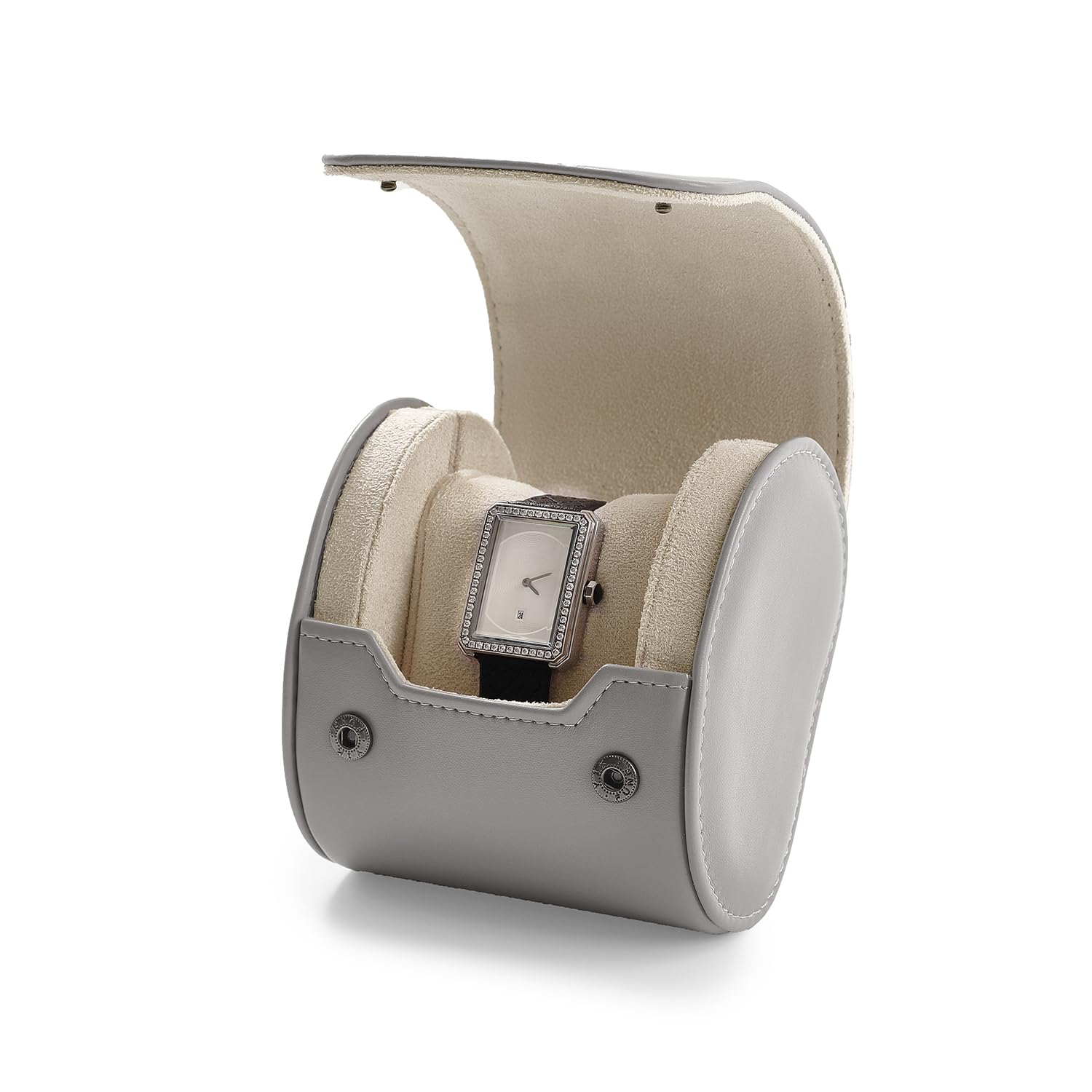 Scatola per Orologio Singolo Grigio Chiaro, Custodia da Viaggio compatta con Cuscino Rimovibile.