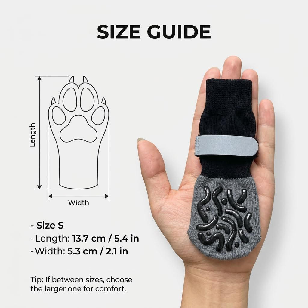 Chaussettes Antidérapantes pour Chien 2 Paires, Protège-Pattes Réglables avec Motifs en Silicone, Confortables et Élastiques pour Petits Chiens et Chats, Protection Sol et Mobilité
