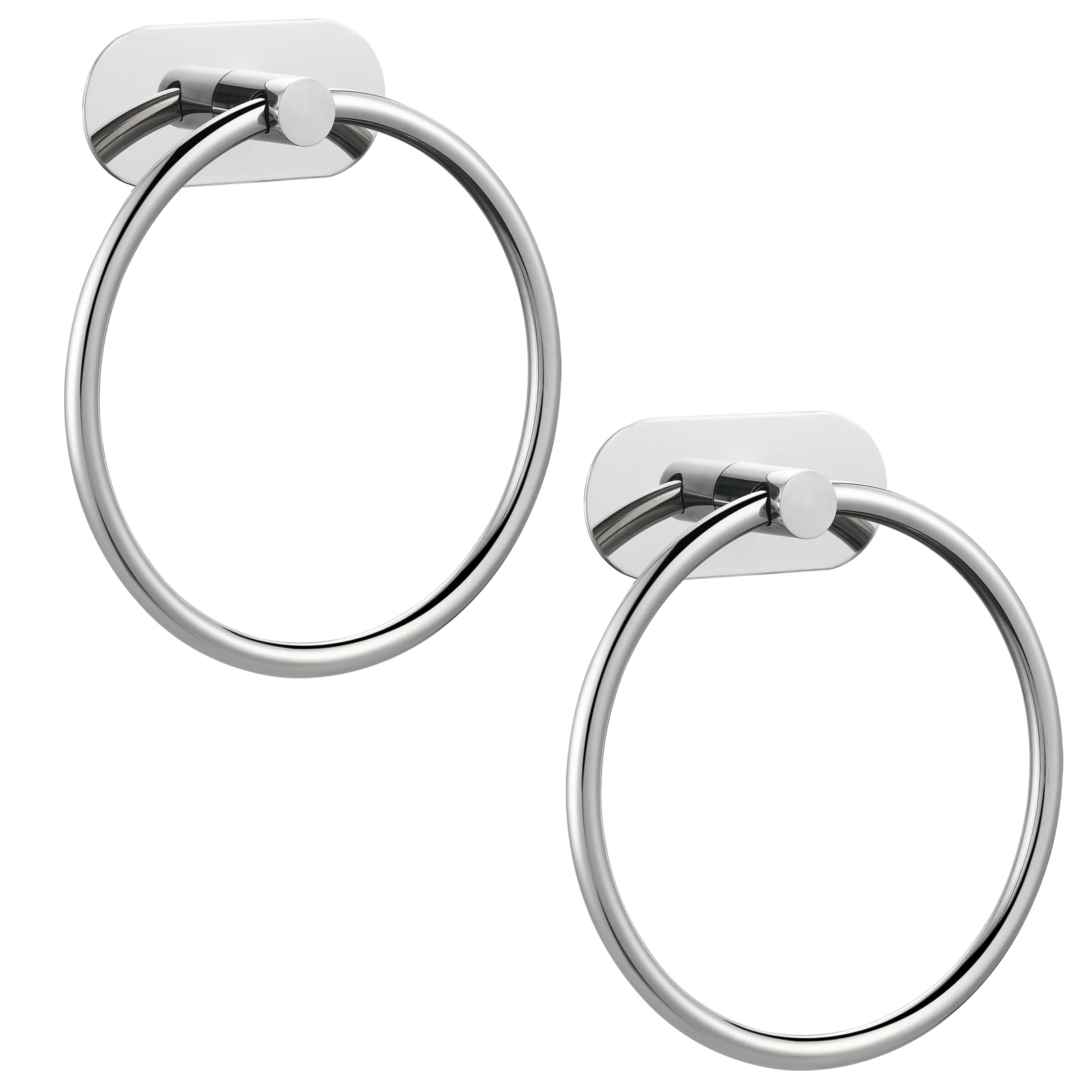 Self-Adhesive Towel Ring for Bathroom, Wall Mounted Kitchen Towel Hanger with Strong Adhesive, No Drilling Stainless Steel Rustproof Hand Towel Holder, Modern Bath Organizer Chrome 2 Pack