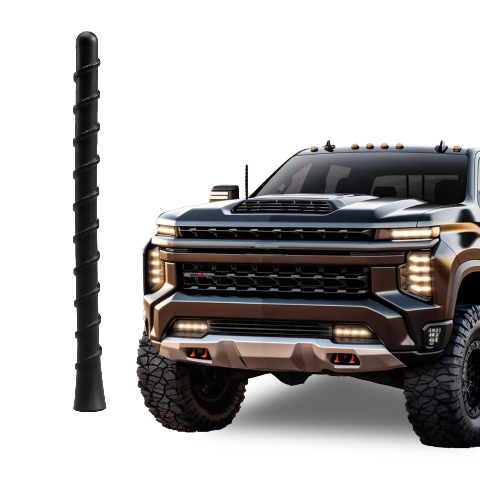 7" Upgraded Spiral Antenna，Short Radio Antenna Mast Compatible with Chevrolet Silverado 1500 2006-2025, Car Wash Proof, Internal Copper Coil for Enhanced Reception