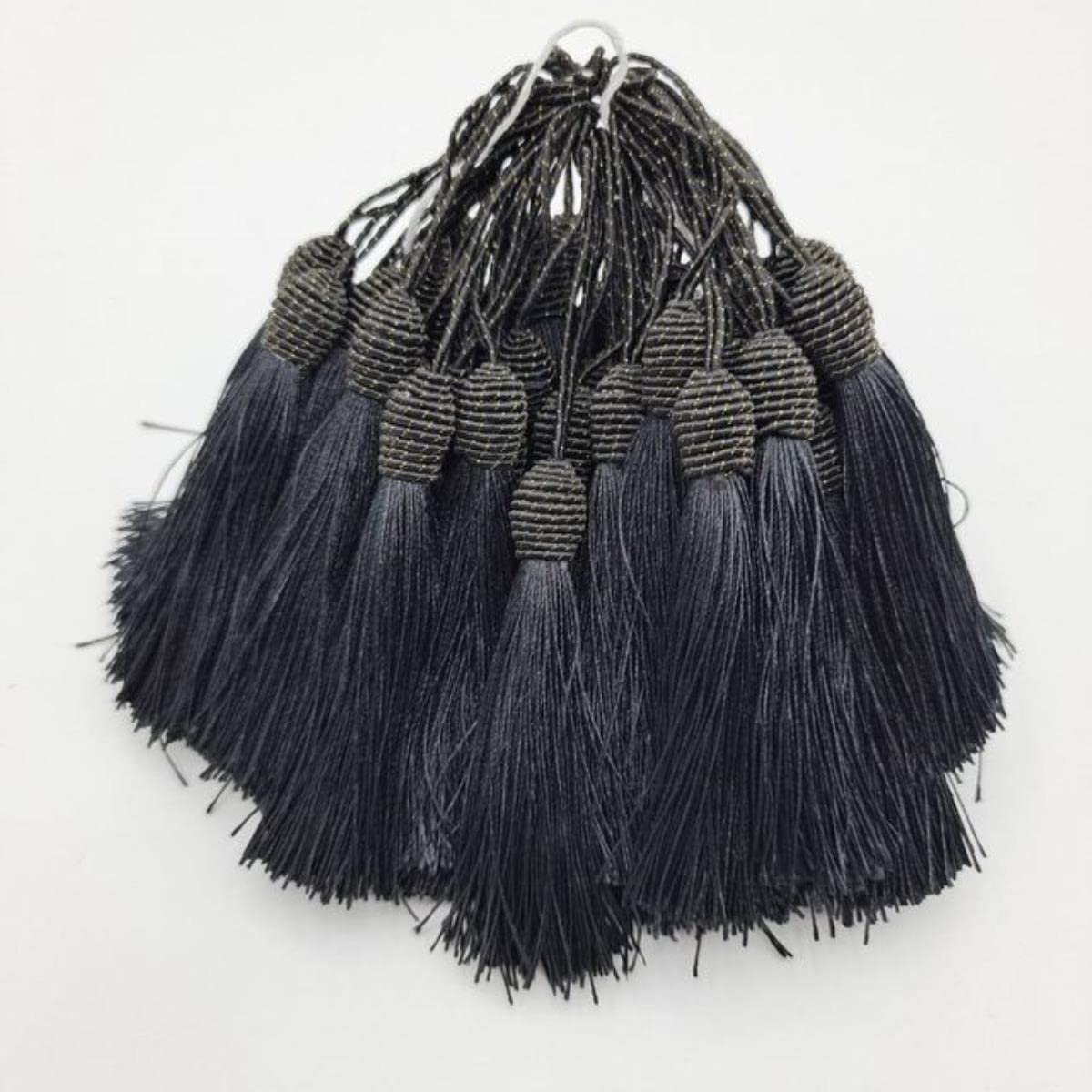 2-100 sztuk/partia 15cm wiszące liny jedwabne frędzle Fringe szycia pomponem wykończenia kluczowe frędzle dla majsterkowiczów upiększyć akcesoria do zasłon-50 sztuk, Sapphire 11 (czarny 22 50 sztuk)