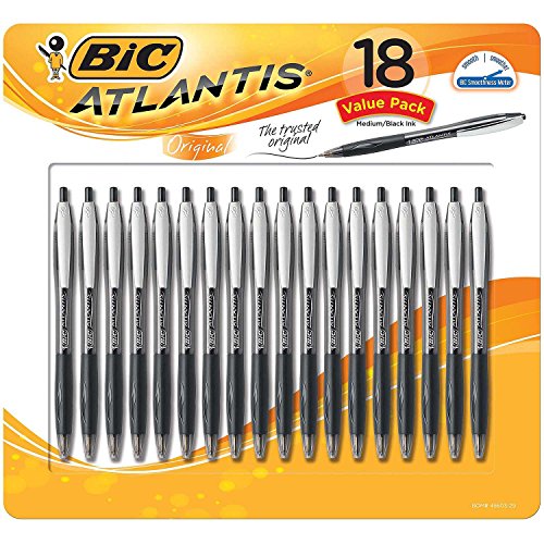BIC Atlantis Retractable Ball Point Pen, 1.0mm, Medium Point, Black Ink, Pack of 36