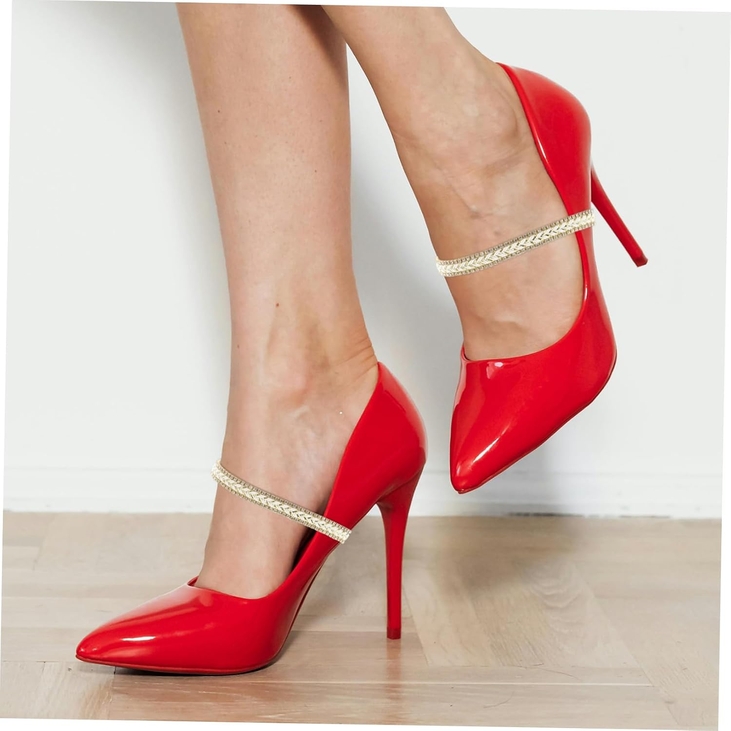 2pairs High Heel Shoe Straps with Sparkly Rhinestones - Straps Elastic Shoe Laces Convenient for Loose High Heels