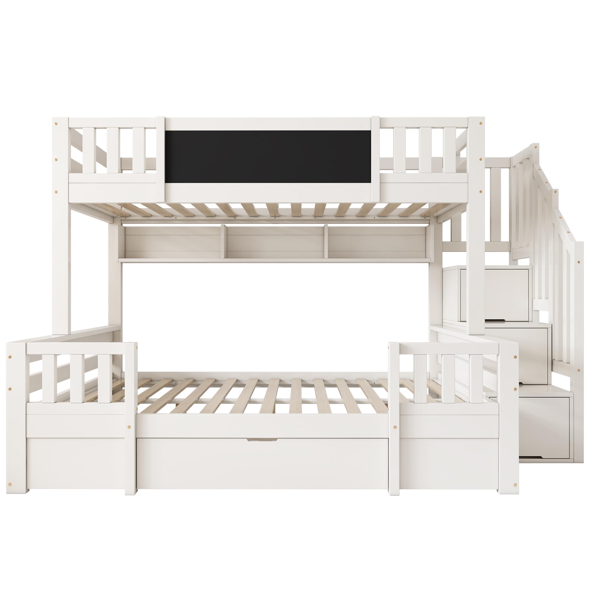 Sapgaks Lit superposé Enfants en Bois Massif 90/140x200 avec Tableau Noir, échelle de Rangement, 2 tiroirs,lit Enfant,Cadre de lit 2 Personne avec Garde-Corps et sommier à Lattes (A-Blanc)