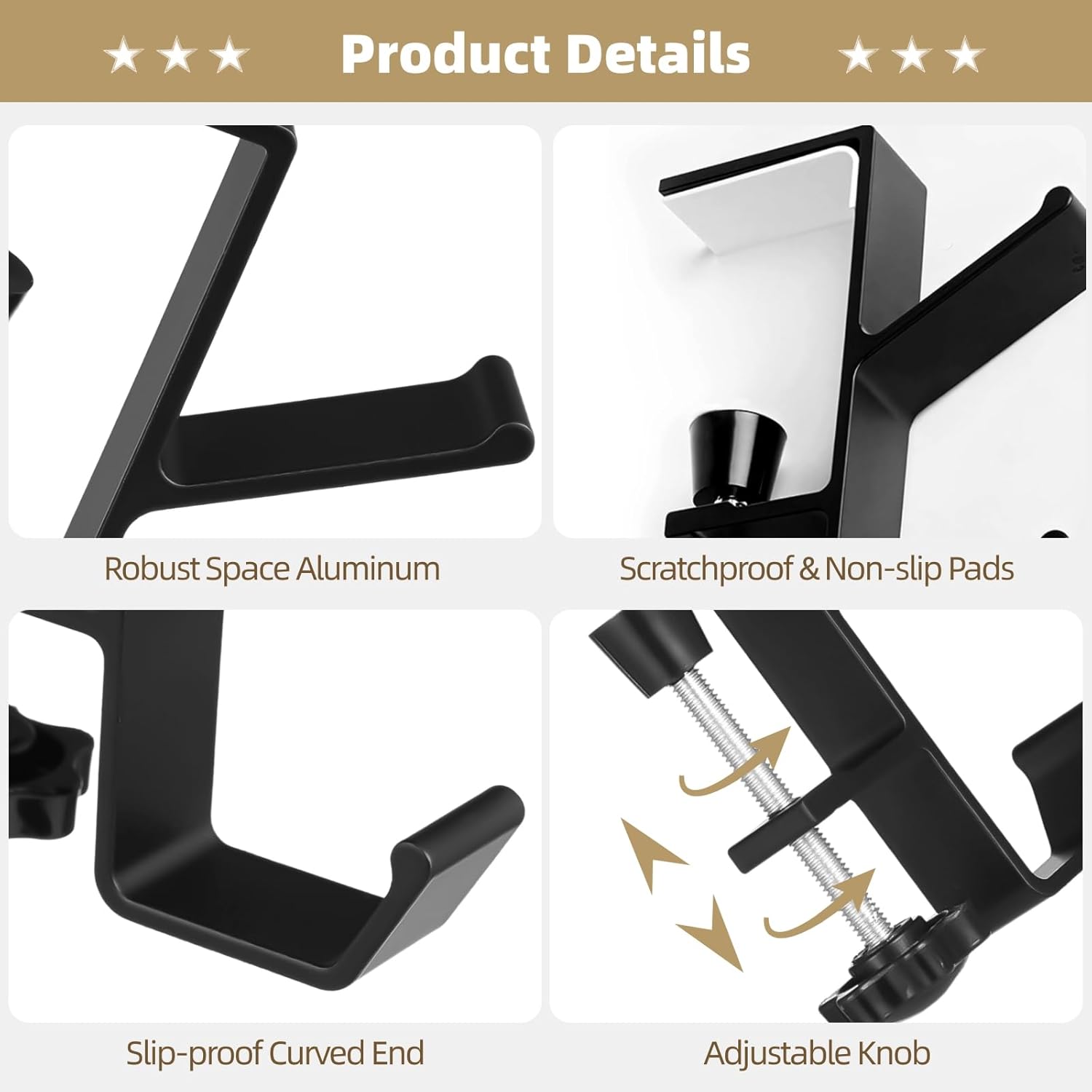 Set of 6 Adjustable Christmas Mantle Hangers, 2-in-1 Garland and Stocking Hooks with Anti-Slip Silicone Pads, No Drill Fireplace Hooks for Holiday Décor,