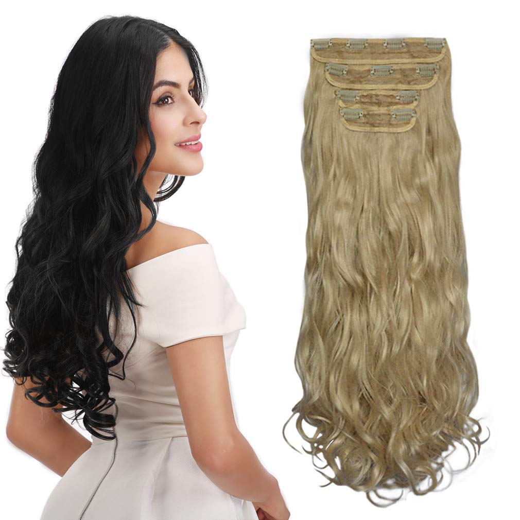 REECHO 20" Curly Wavy 4 Pieces Set Thick Clip in on Hair Extensions Bleach Blonde