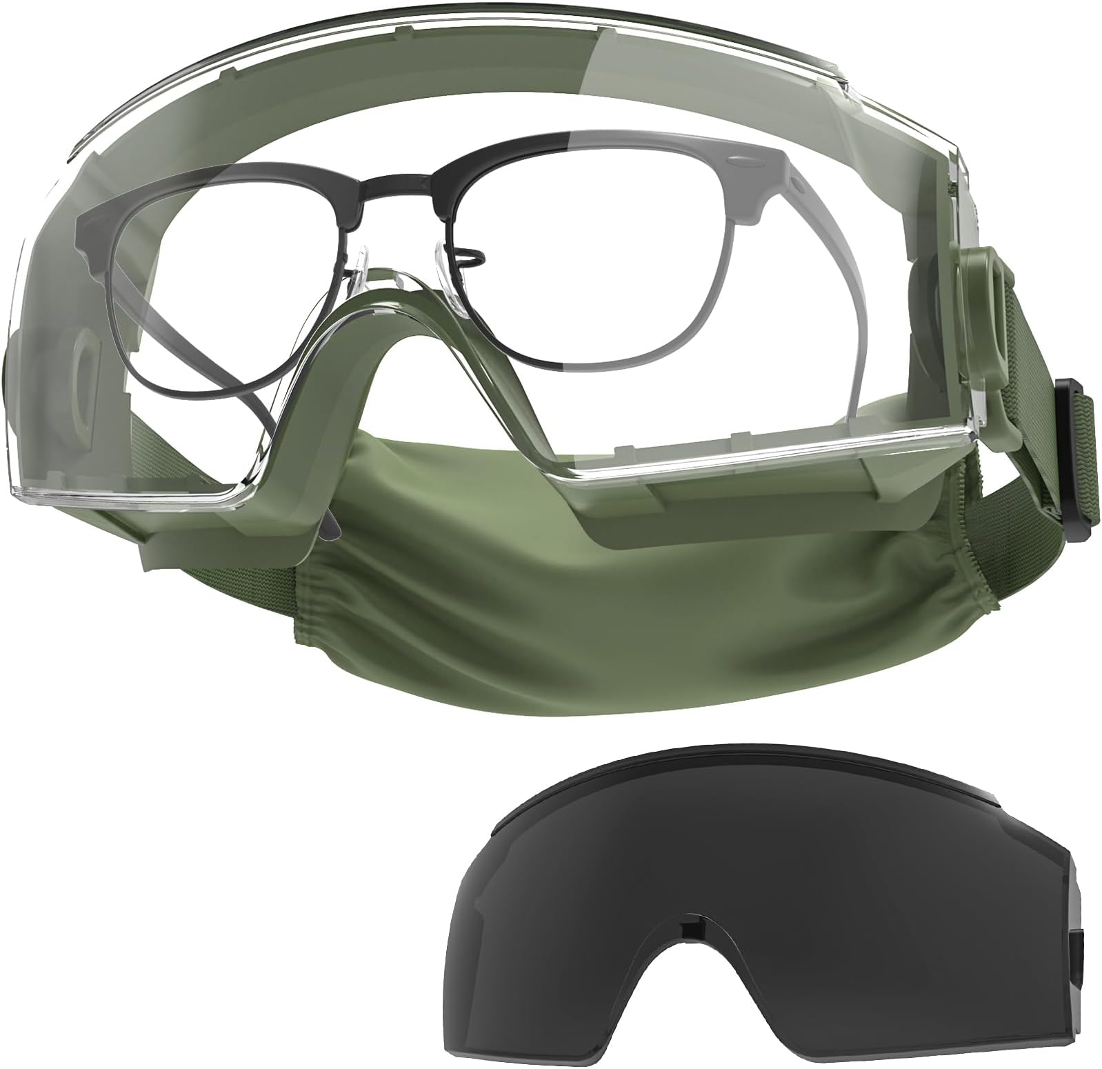 Tactical Goggles Over Glasses, Anti Fog Tactical Eyeglasses, Safety OTG Goggles Protection with Interchangeable Len