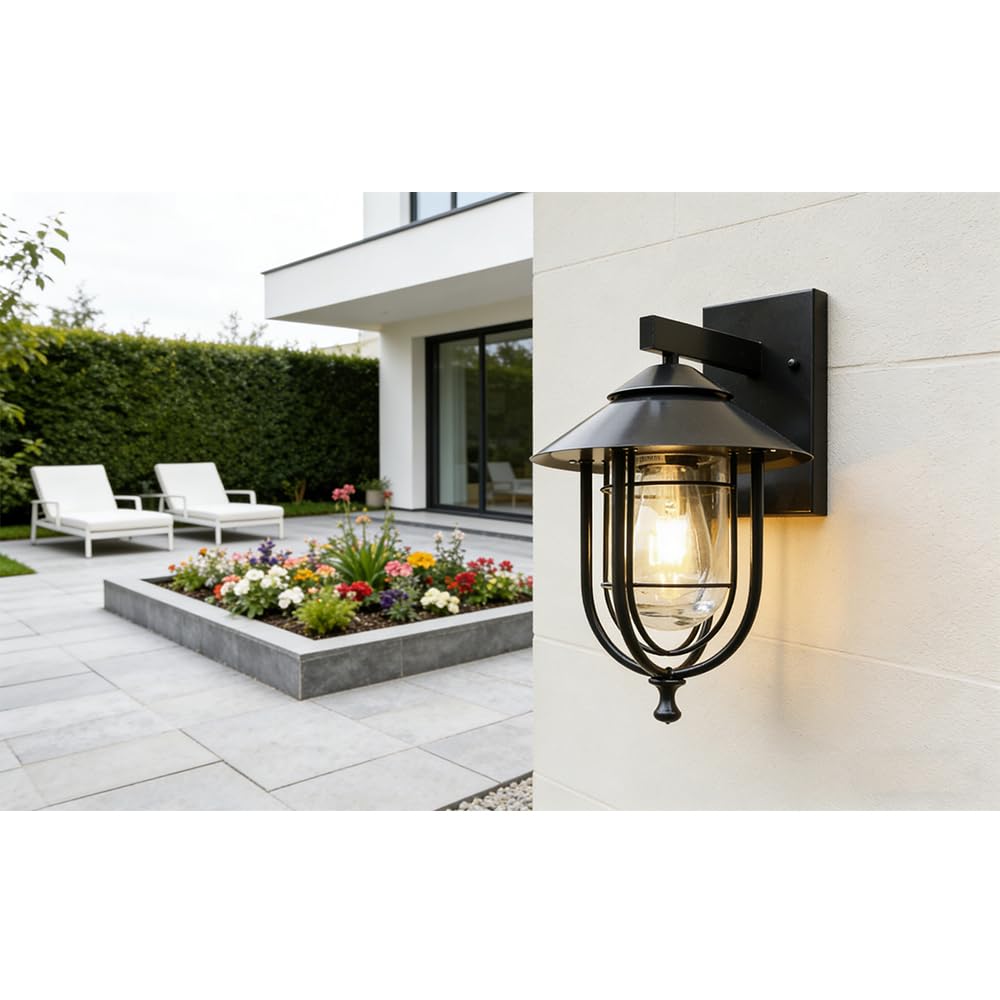 ChaoZan Outdoor Wall Light Die-Cast Aluminum Housing in Black Finish,with Glass Cover,Retro Exterior Wall Light Fixtures Waterproof Porch Light,Courtyard & Garden, Security Design,Outdoor Lighting