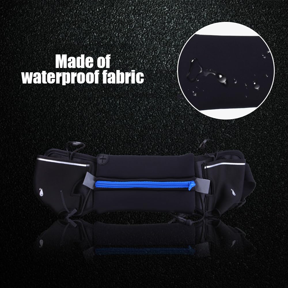 Riñonera para correr, impermeable, con 2 soportes para botella de agua, correa ajustable y diseño de agujero para auriculares para senderismo, correr, caminar, trotar, acampar, Green