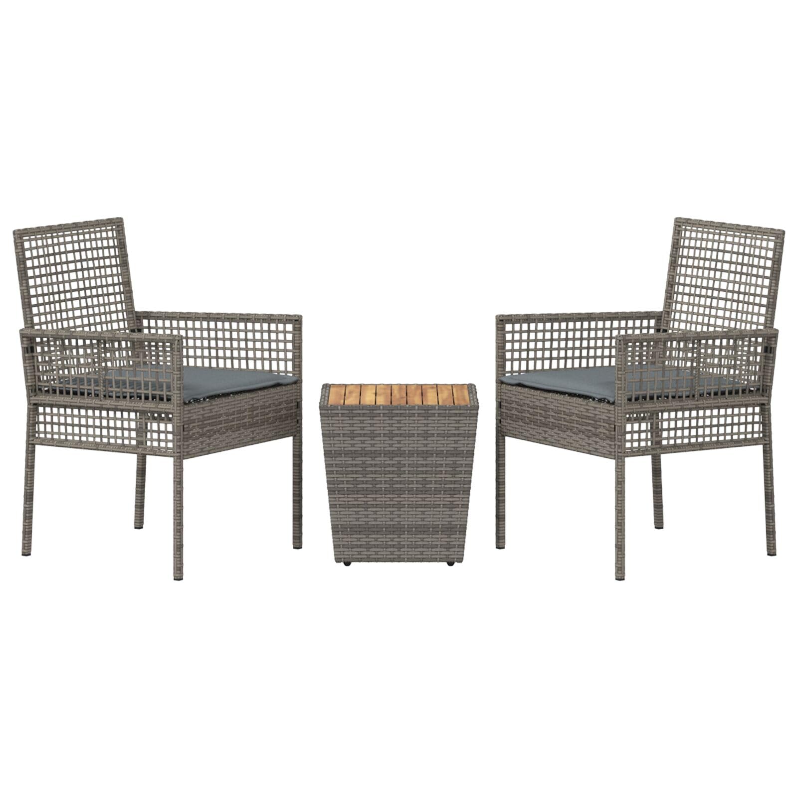LAPOOH Set Bistro da Giardino 3 Pezzi con Cuscini Grigio in Polyrattan,Set da Bistrot,Set da Bistrot per Giardino,Set di Giardino-3334961