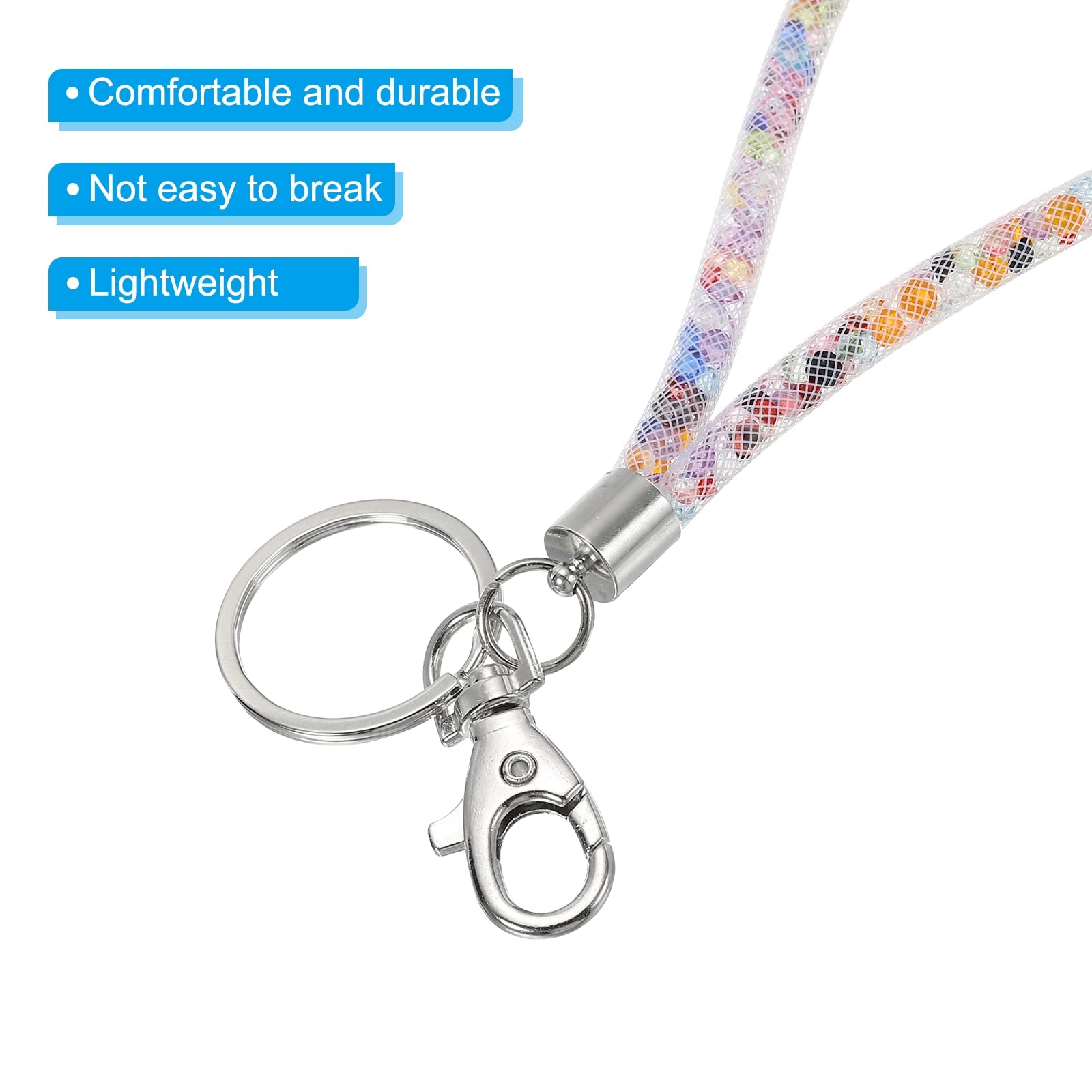 PATIKIL Wristlet Bling Keychain Lanyards, Crystal Lanyard Strap Wrist Colorful Keychain with Metal Clasp for ID Badge Holder Keys White - Image 4