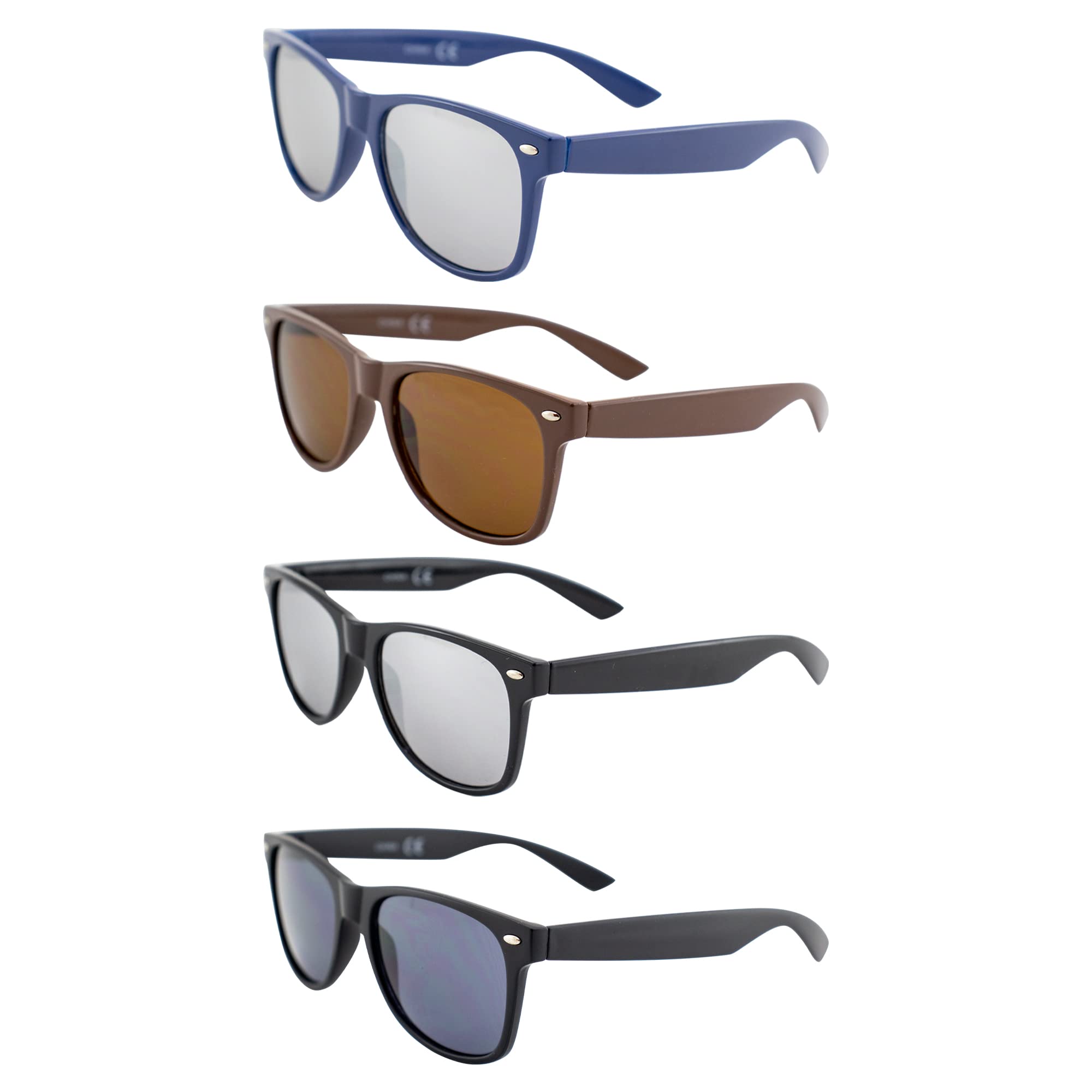 AlterImage Jive Sports Retro Sunglasses for Men or Women 4 Pair Blue Brown Black Frames w/Flash Mirror Brown Smoke Lenses