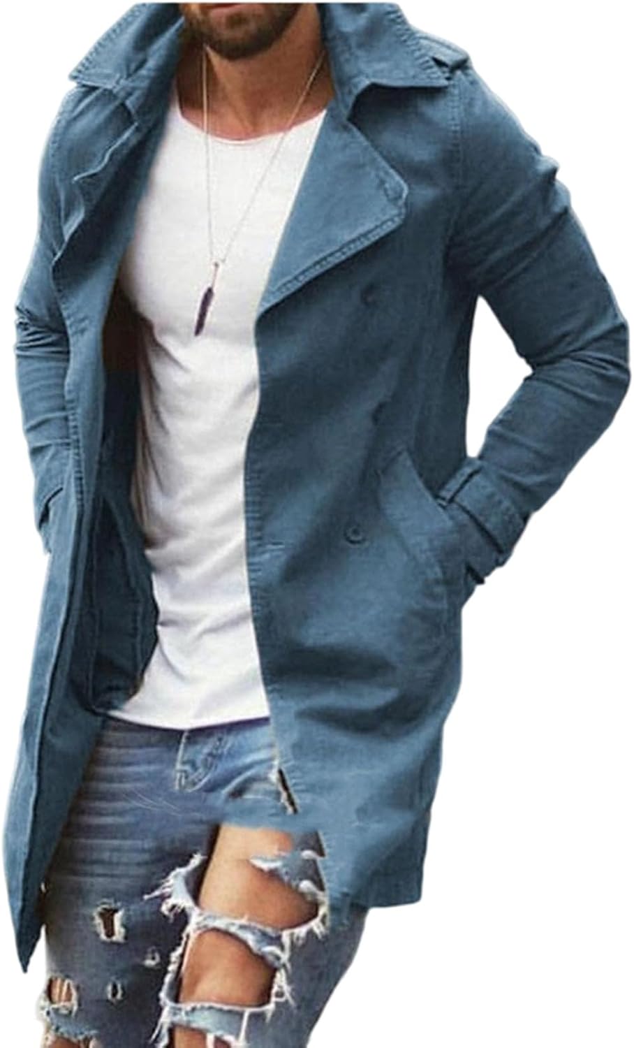 Ymosrh Men's Casual Trench Coat Double Breasted Jacket Lapel Lightweight Peacoat Overcoat, M-3XL