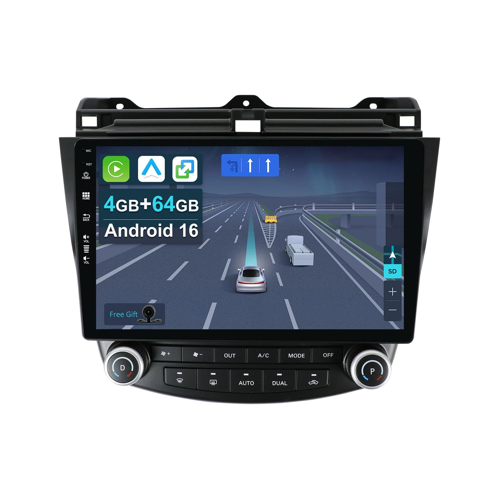 10,1" Android 15 radio samochodowe do Honda Accord 2002-2007-z bezprzewodowym Apple CarPlay|Android Auto|Mirror Link|nawigacja GPS | Bluetooth 5.0|WiFi |USB|Navi|FM+kamera cofania