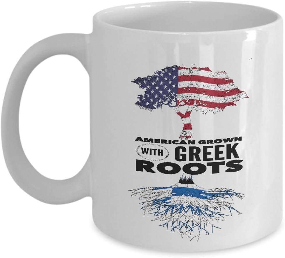 Funny Mug - American Grown With Greek Roots Tree Proud Citizen Greece - Mug Tea Cup - 11 OZ Coffee Mugs - 15 OZ Coffee Mug - Funny Inspirational