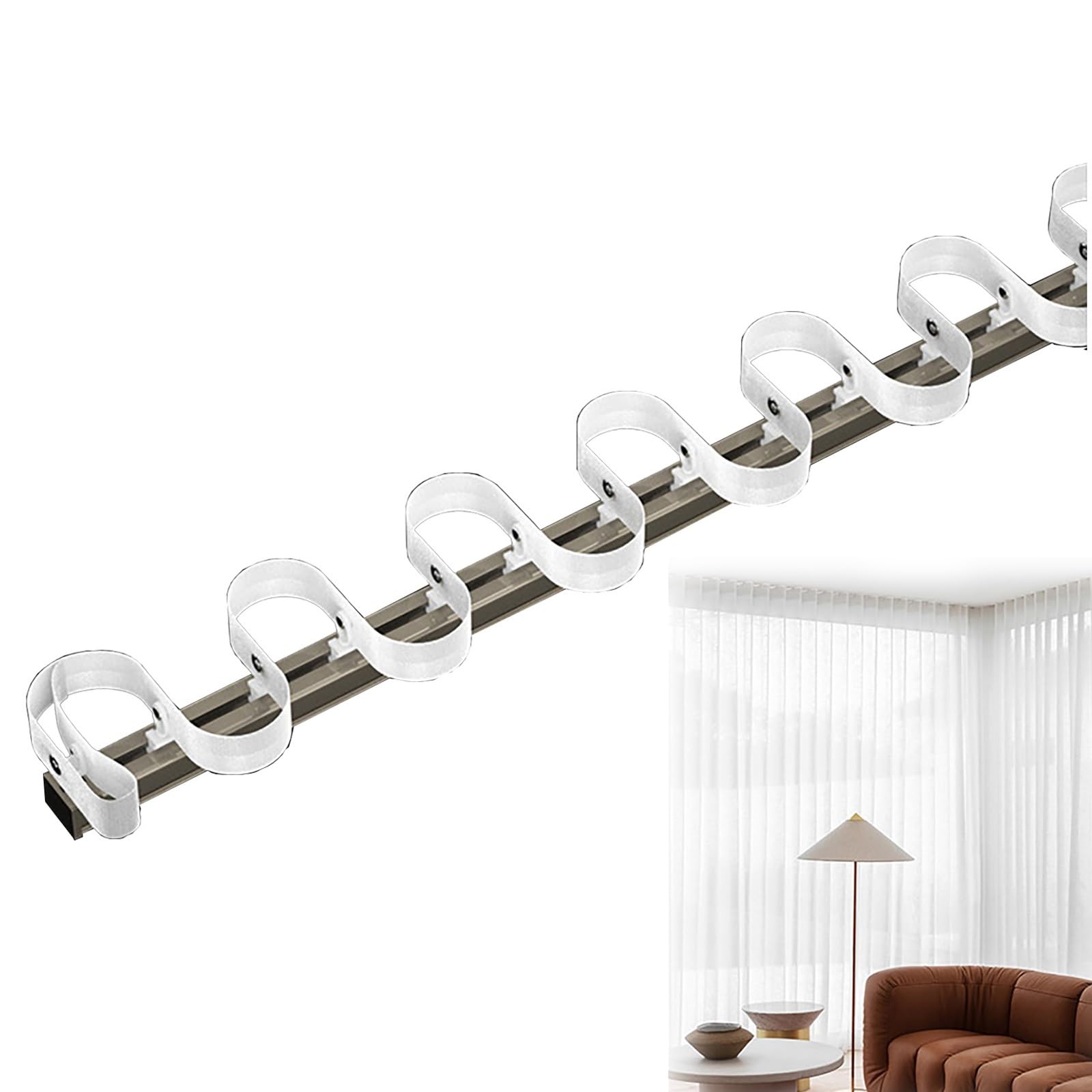 Système de rail de rideau en aluminium ondulé en forme de vague S Champagne 600 cm Montage au plafond avec ruban adhésif et élégant ain Trac pour décoration d'intérieur