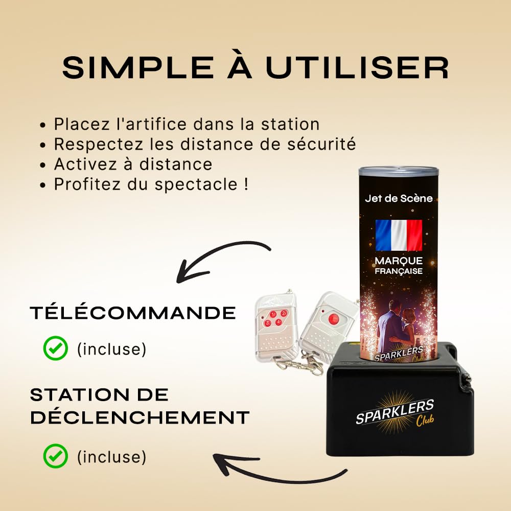 SPARKLERS CLUB Pack 4 Déclencheurs + 5 Jets de Scène 2 Mètres 30 Secondes couleur or - Pile et Télécommande Inclus - Jet de scène artifice d'Intérieur à Étincelles pour Mariage - Catégorie F1