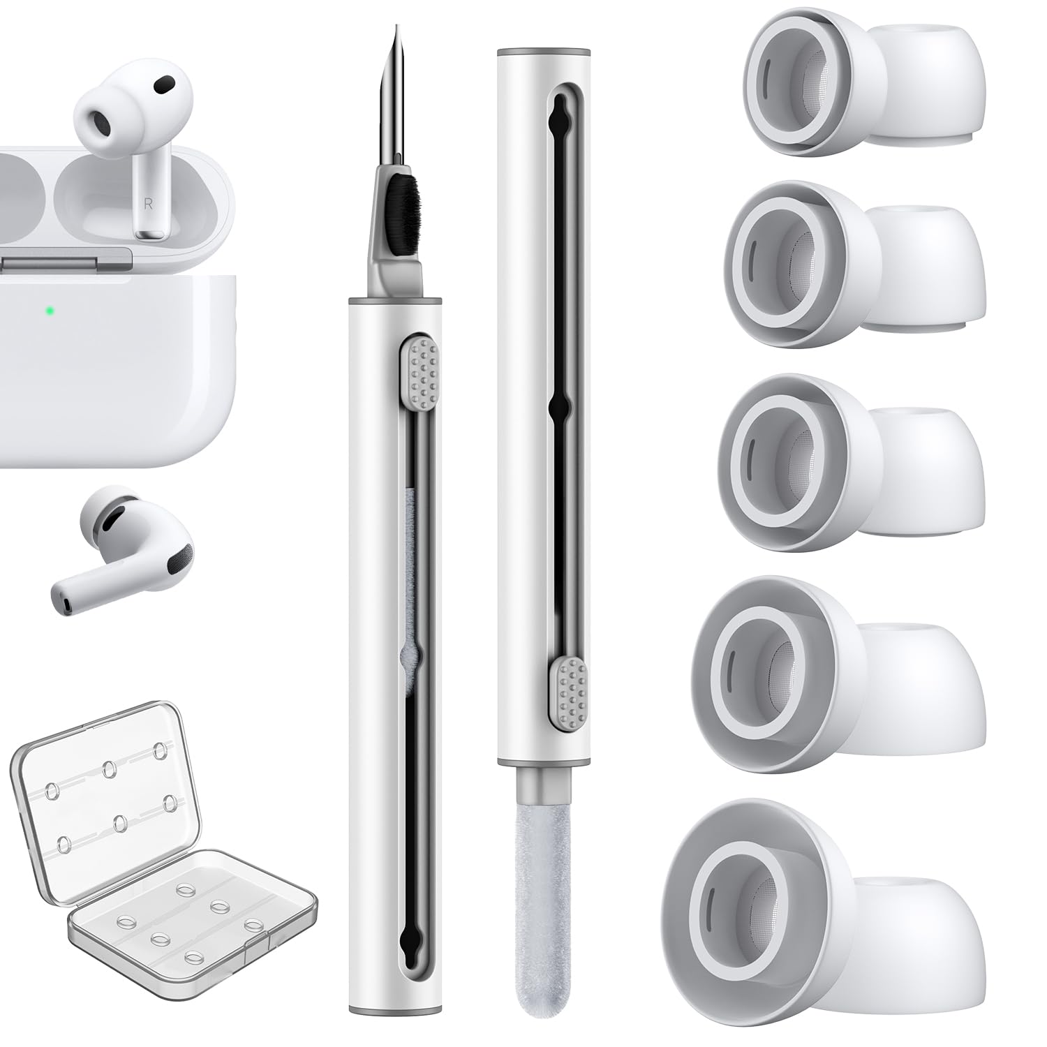 Photo 1 of  Pairs Replacement Ear Tips for AirPods Pro 3 Silicon Ear Buds Tips with Cleaner Pen & Portable Storage Box White?XXS/XS/S/M/L Tips+ Cleaner Pen